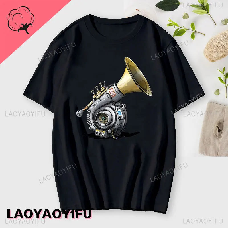 New Boost Turbo Engine Printing T-Shirt Car Parts Funny Mechanic Cotton Teemen 2024 Summer Fashion Top Personality Mans Clothing