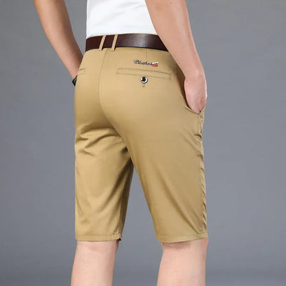 6 Colors Casual Shorts Men Summer New Fashion Business Straight Elastic Thin Short Pants High Quality Male Clothes Khaki Beige