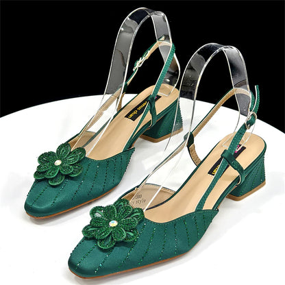 Novos Scarpins e Bolsa Italianos Para Festa 2026 Estilo INS Bico Fino Salto Alto Elegante Strass Verde Cunhado Feminino