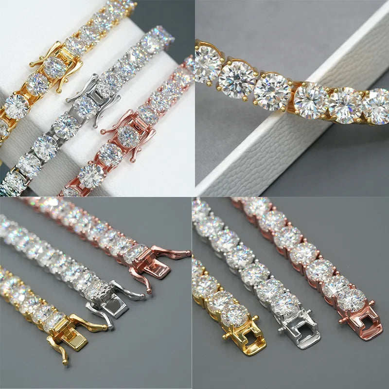3mm 4mm 5mm Moissanite Tennis Bracelet for Women Men 925 Silver Plated 18k Gold Pass Diamond Tester Link Bracelets Bangle