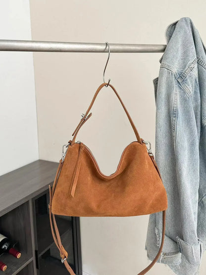 Genuine Leather Fashion Autumn Winter Boston Tote Soft Matte Suede Cow Leather Women's Handbag Shoulder Crossbody Bag For Women