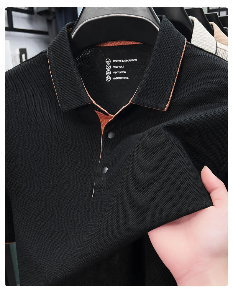 High quality 100% cotton solid color short sleeve polo shirt unique button men summer breathable comfort texture lapel T-shirt