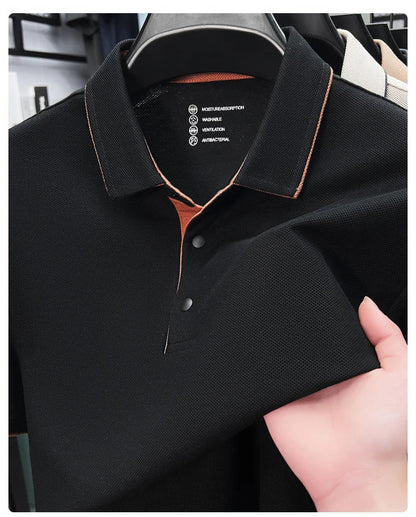 High quality 100% cotton solid color short sleeve polo shirt unique button men summer breathable comfort texture lapel T-shirt