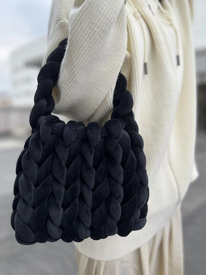 Velvet Bag DIY Hand Woven Bag Crystal Velvet Core Spun Yarn Woven Bag Hand-held Mailman Bag Velvet Handbag New