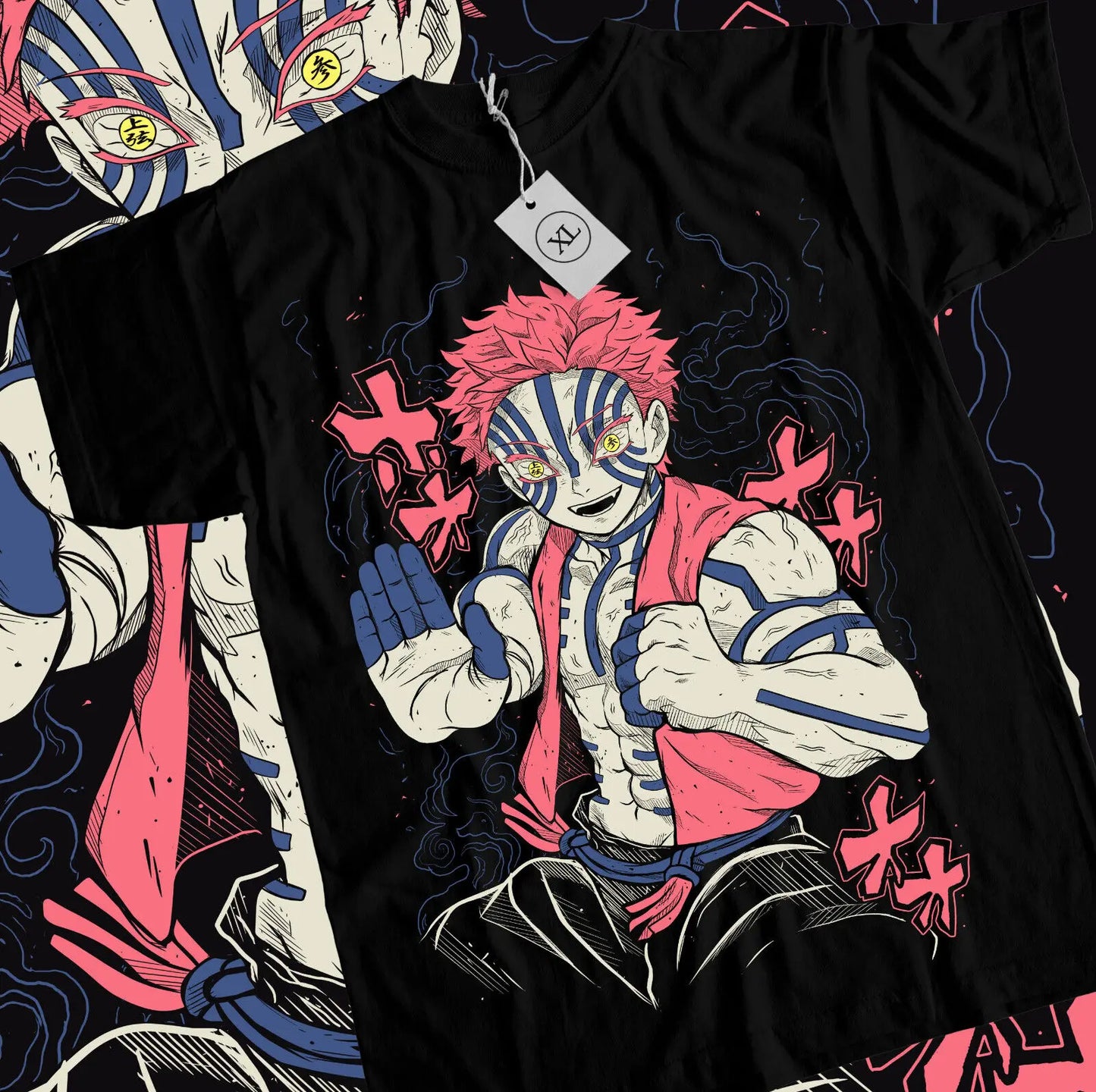 Akaza Kimetsu no Yaiba T-Shirt Demon Slayer Tanjiro Unisex Black Tshirt All Size