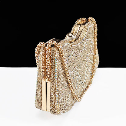 Heel Shoe for Women Hollowed Out Embroidery Rhinestone Italian Design Coffee Color Pointed-Toe Shoes and Bags Set