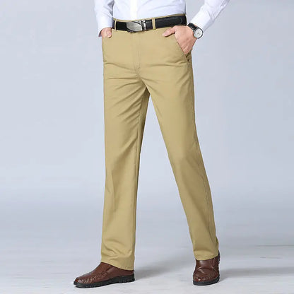 Men's 100% Cotton Summer Thin Autumn Thick Suit Pants Straight Loose Trousers Business Solid Khaki Casual Brand Clothes GOZBKF
