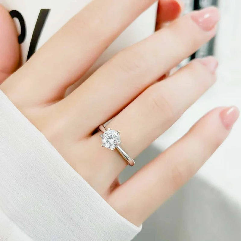 Ring For Women 925 Sterling Silver with White Gold Plated Lab Diamond Engagement Wedding Band Jewelry