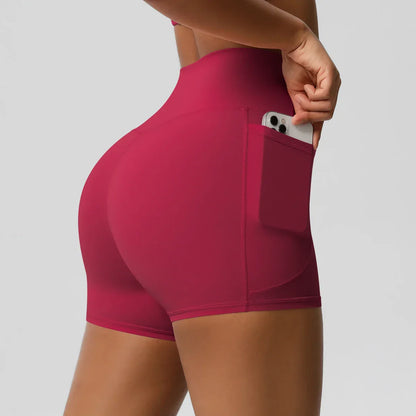 Women Sports Short With PocketedYoga Legging Shorts Squat Proof High Waist Fitness Tight Shorts Quick Drying Cycling Workout Gym
