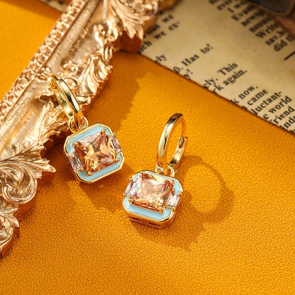 Jewelry Fashion Drop Glaze Retro Geometric Square Earrings Classic Women's Light Luxury Personalized Women's Earrings