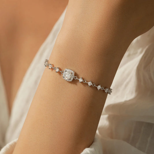 0.8CT D Color Moissanite Luxury Bracelet 925 Sterling Silver Halo Bracelet For Women Bridal Wedding Statement Jewelry