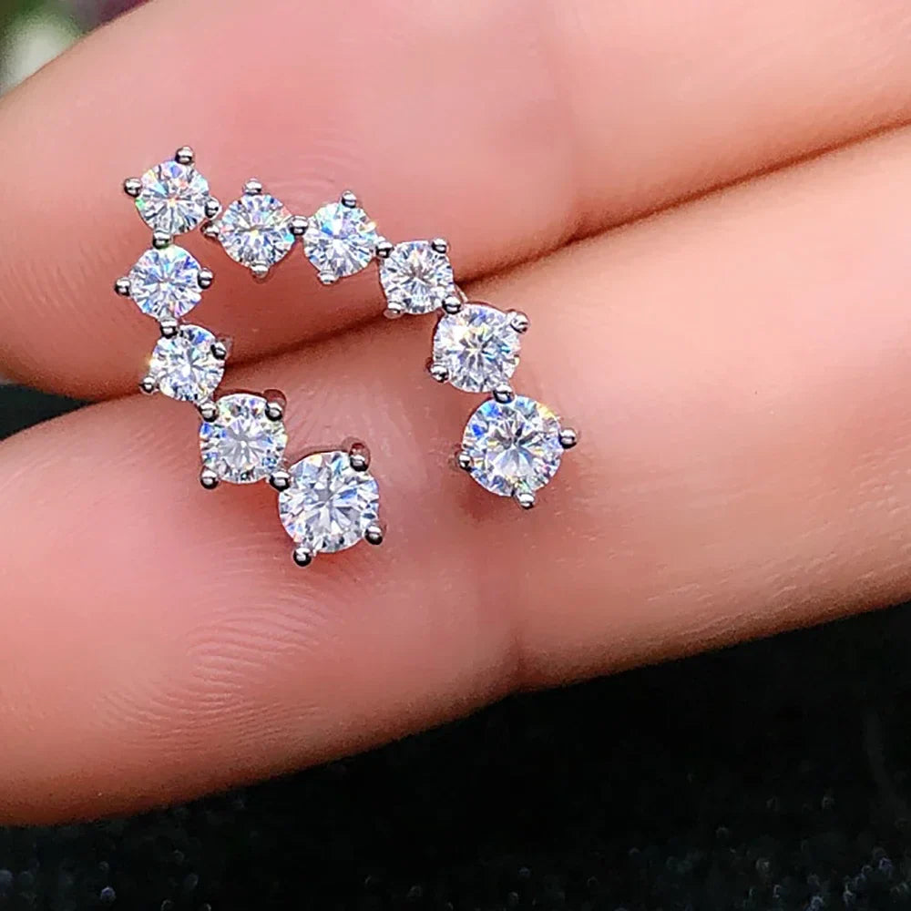3/5-stone Smile Full Moissanite Diamond Stud Earring with Certificates 925 Sterling Silver Sparkling Diamond Earrings for Women