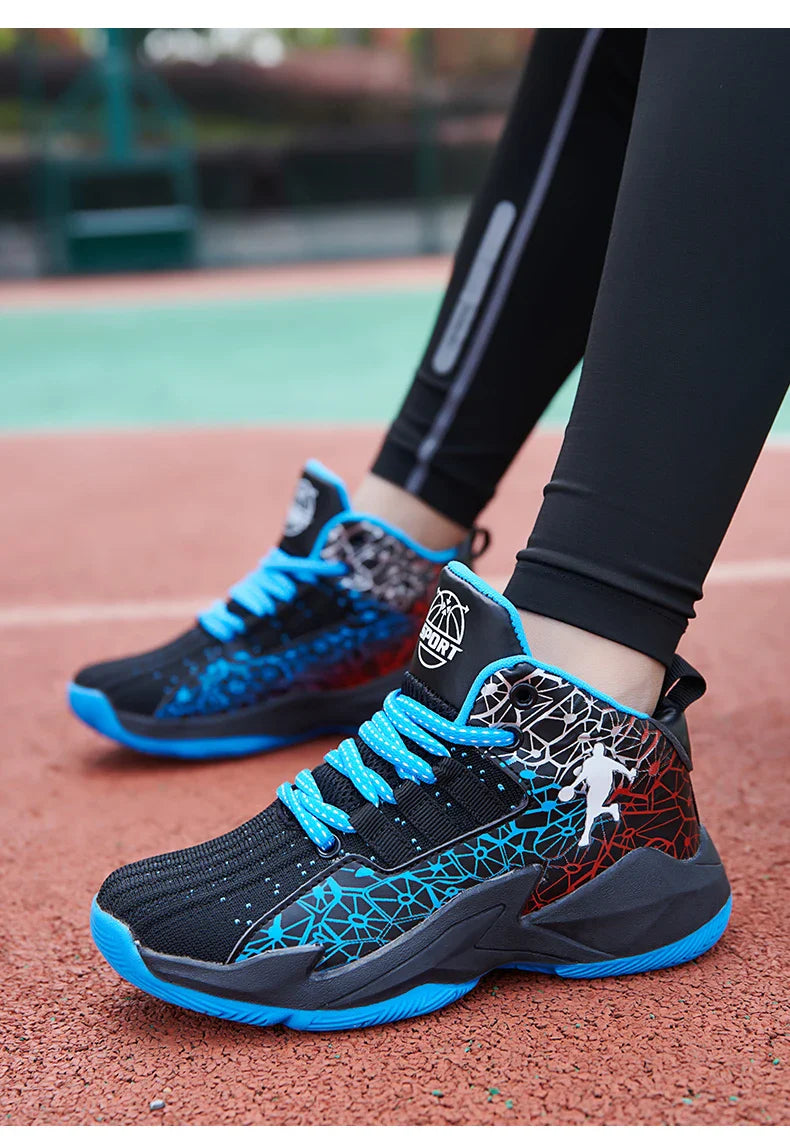 Children‘s Basketball Shoes Non-slip Breathable Basketball Training Sneakers Lace-up Boys Girls Basketball Boots Athletic Shoes