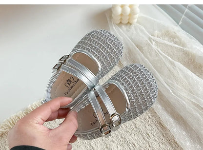 Girls Mesh Sandals Soild Color Versatile Kids Flat Shoes Double Hook&loop 2026 Summer New Children Princess Shoes Korean Style