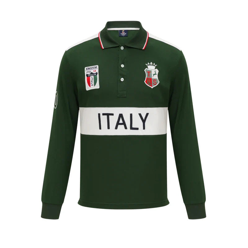 Men's polo shirt Europe Italy long sleeve casual high-end cotton embroidery luxury stitching contrast color original design