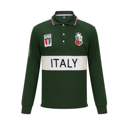 Men's polo shirt Europe Italy long sleeve casual high-end cotton embroidery luxury stitching contrast color original design
