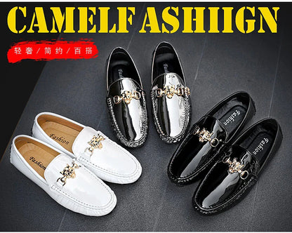 2025 Spring and Summer New Internet Celebrity Glossy Leather Peas Shoes Men's Large Size Slip-On Trendy Fashion Handmade Men's Shoes