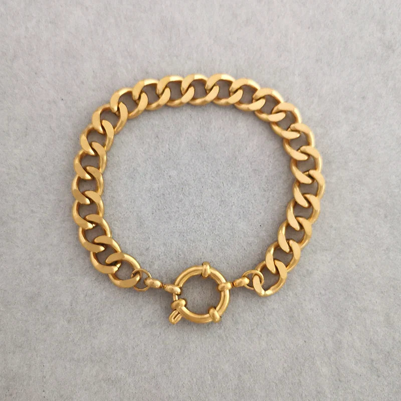 Spring Sailor Clasp Necklace Women Men Choker Stainless Steel Geometric Paperclip Link Chain Rolo PVD Gold Color Wholesale