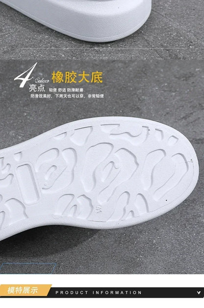 2025 New Men's Shoes Spring and Autumn Flat-soled Casual Leather Shoes Sports Shoes Black and White Men's Thick-soled Breathable