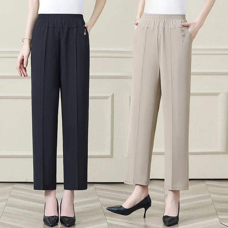Summer New Ice Silk Casual Trousers Thin Sports Loose Trend Straight Quick-drying Mom Trousers