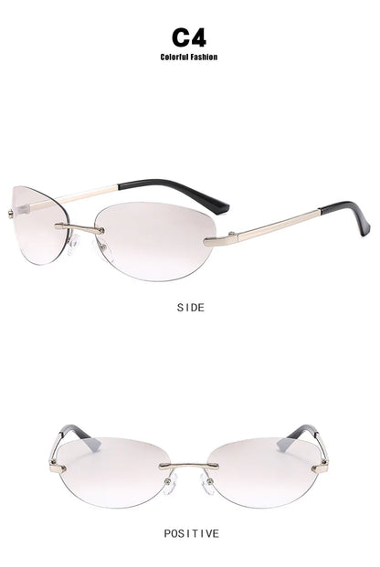 Rimless  Sunglasses Women Fashion Oval 2000'S Brand Designer Sun Glasses Y2k Wrap Around Transparent Eyewear Gradient  Shades