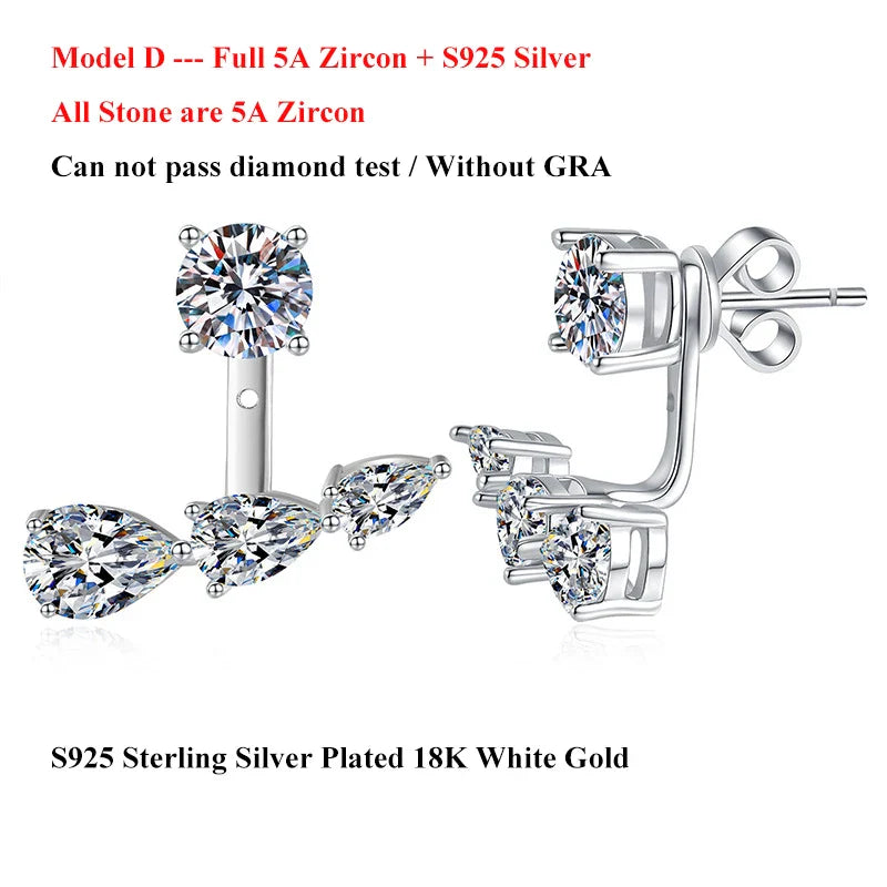 2 in 1 0.5CT Round Brilliant Cut D Color Moissanite Stud Earrings for Women S925 Silver GRA Certified Pierced Earring Gift