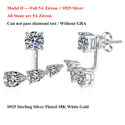 2 in 1 0.5CT Round Brilliant Cut D Color Moissanite Stud Earrings for Women S925 Silver GRA Certified Pierced Earring Gift