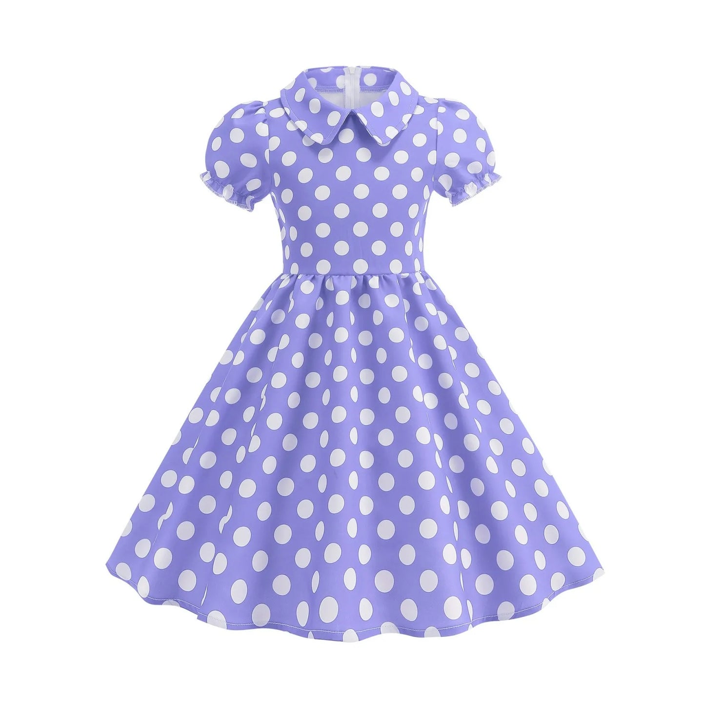 New Fashion Kids Dress For Girls Polka Dot Short-sleeved Children Dress With Baby Collar Daily Girls Casual Costume
