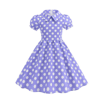 New Fashion Kids Dress For Girls Polka Dot Short-sleeved Children Dress With Baby Collar Daily Girls Casual Costume