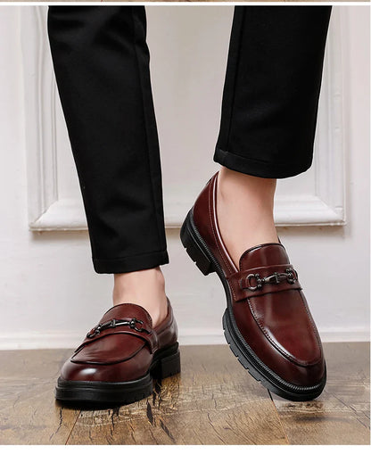2026 Spring New British Fashion Men's Casual Leather Shoes Korean Style Slip-On Loafers Formal Men's Leather Shoes