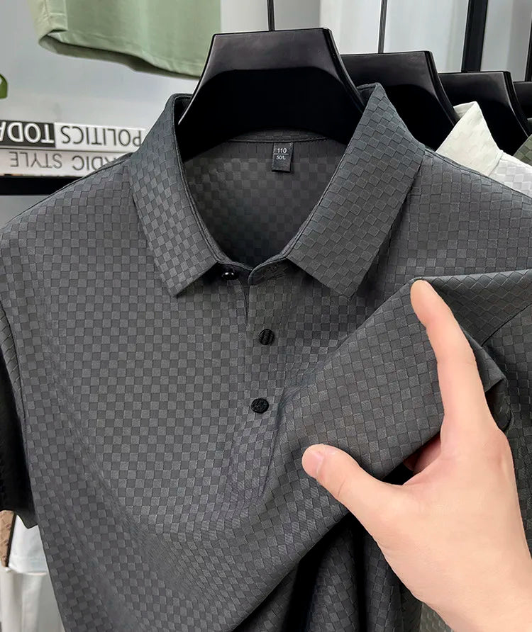 Seamless Polo Shirt - Short Sleeve Ice Silk Feel Nordic Style Soft & Comfortable Summer Wear Men's Golf Shirt