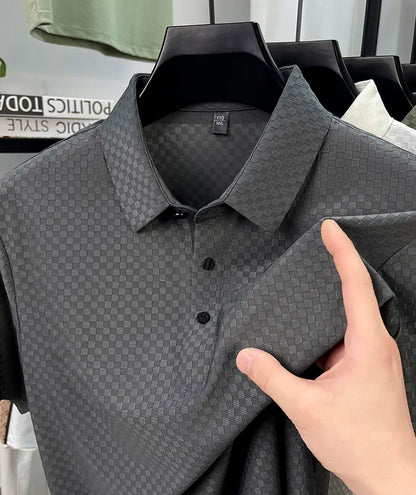 Seamless Polo Shirt - Short Sleeve Ice Silk Feel Nordic Style Soft & Comfortable Summer Wear Men's Golf Shirt