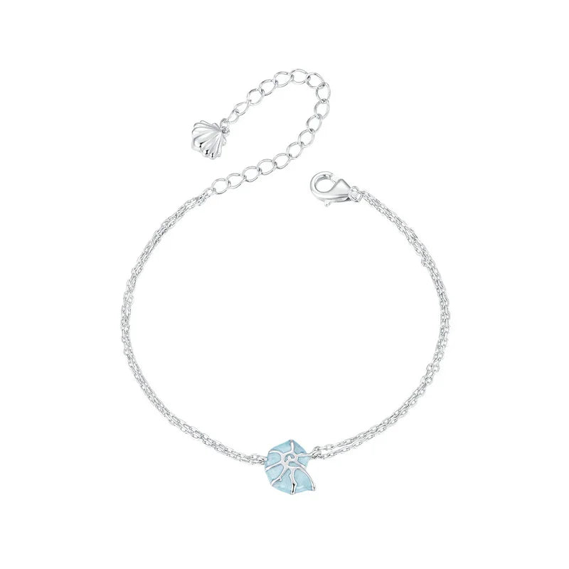 925 Sterling Silver Blue Seashell Link Chain Bracelets for Women Ocean Series Jewelry Gift BSB176