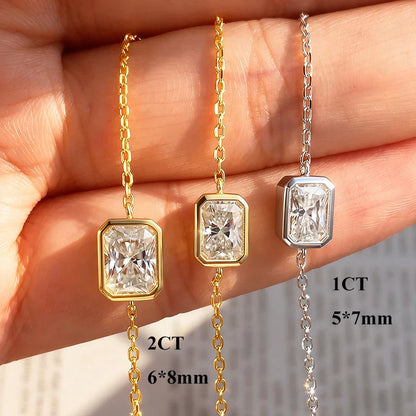 Bezel Setting 1/2CT Pear Marquise Emerald Cut Moissanite Solitaire Link Bracelet Women 925 Silver Diamond Party Wrist Chain