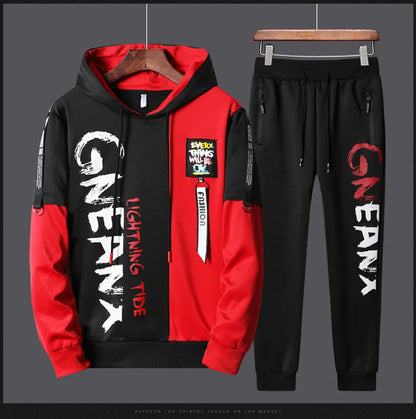Men Tracksuit Sweat Suits Mens Patchwork 2 Piece Hoodie+Pants Set Hip Sweatpants Hop Fashion Streetwear Sports Clothing Set 4XL