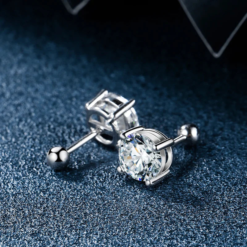 4 Prong Moissanite Screw Earrings 1 Carat D Color For Women Party Fine Jewelry S925 Sterling Silver Platinum Plated Earring