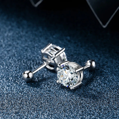 4 Prong Moissanite Screw Earrings 1 Carat D Color For Women Party Fine Jewelry S925 Sterling Silver Platinum Plated Earring