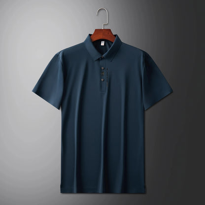 High quality silk breathable short sleeve POLO shirt men's lapel top 2024 summer new light luxury brand printed casual T-shirt