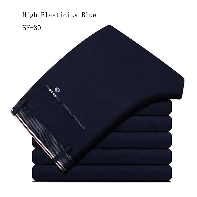 Men‘s Suit Pants Business Office Male Dress Pants Elastic Wrinkle Resistant Big Size Classic Casual Trousers Black Navy Blue