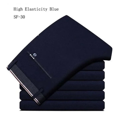 Men‘s Suit Pants Business Office Male Dress Pants Elastic Wrinkle Resistant Big Size Classic Casual Trousers Black Navy Blue