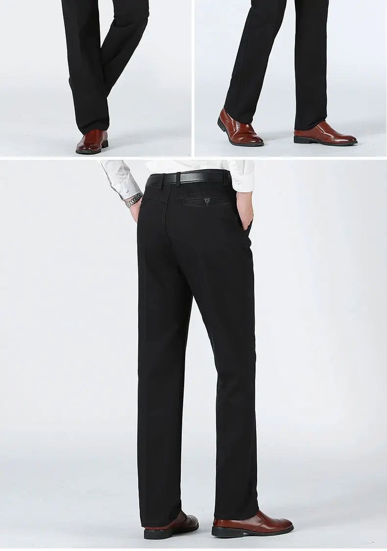 Men's Office-Ready 100% Cotton Casual Business Pants Autumn Thickened Summer Thin Solid Color Quick-Drying Work Trousers GOZBKF