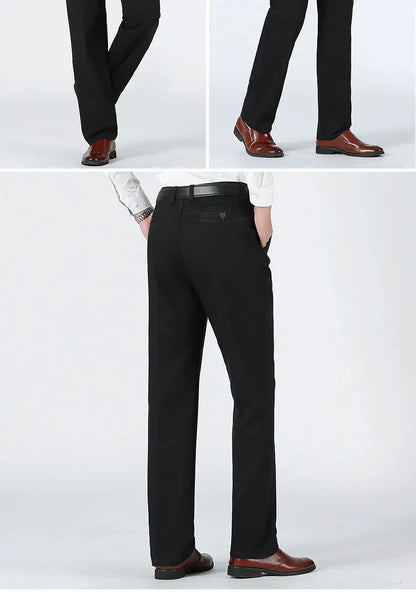 Men's Office-Ready 100% Cotton Casual Business Pants Autumn Thickened Summer Thin Solid Color Quick-Drying Work Trousers GOZBKF