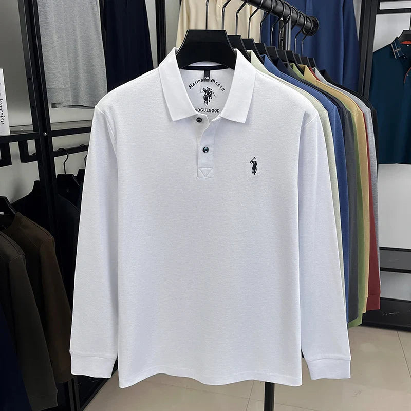 2025 New Cotton Long Sleeved T-shirt for Men, High End Embroidered Little Horse Logo Fashion Autumn/Winter Polo Top