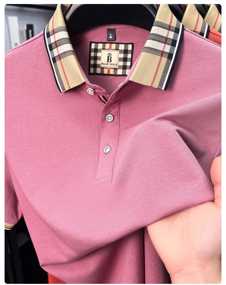 Luxury brand short sleeve polo shirt men fashionable simple solid color summer mercerized cotton breathable casual lapel T shirt