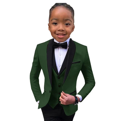 Slim Fit Boy's Suit Set 3 Pieces Tuxedo For Formal Occasion Blazer Vest And Pants Kids Outfit For Wedding Prom School Activities