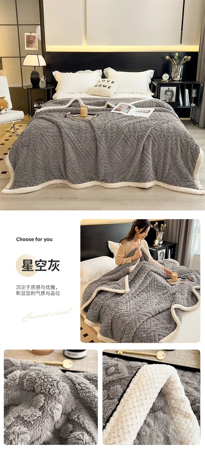 New Carved Velvet Warm Autumn Winter Blanket for Bed Soft Fluffy Sofa Blankets Warmth Cozy Coral Flannel Sofa Cover Blanket Nap