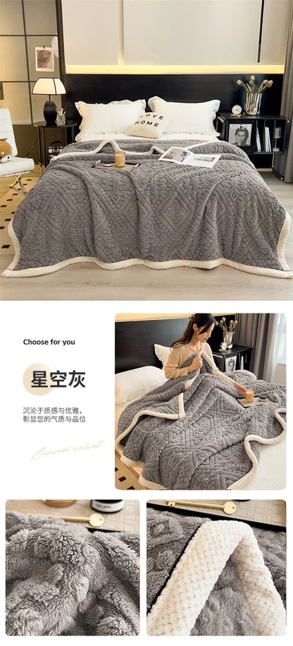 New Carved Velvet Warm Autumn Winter Blanket for Bed Soft Fluffy Sofa Blankets Warmth Cozy Coral Flannel Sofa Cover Blanket Nap