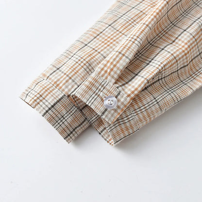Boy Autumn Cotton Long Sleeve Plaid Shirt and Strap Pants Set Boys' Strap Pants Set Boy Red Pants and Shirts for 70cm-160cm
