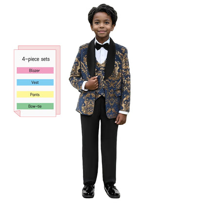 Hot Sale Stylish Suit For Boys Formal Banquet Graduation Coat Vest Pants Bow Tie Smart Quality School Performance Noble