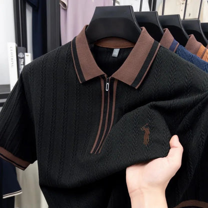 Luxury brand knitted short sleeve polo shirt Paul Pony embroidered stripe design men's T-shirt summer fashion Korean casual top